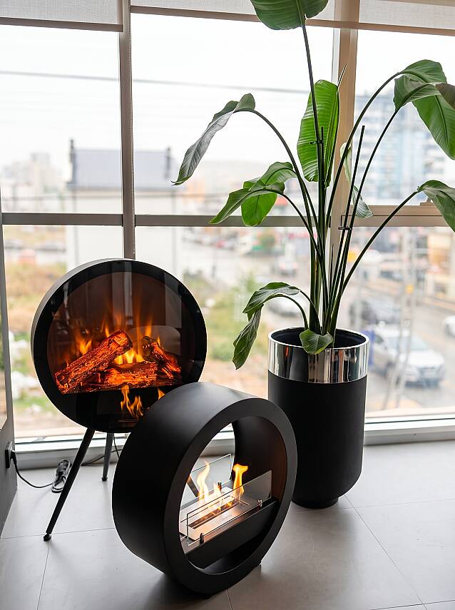 ROUND DESIGN TAŞINABİLİR ETHANOL ŞÖMİNE SİYAH - 1